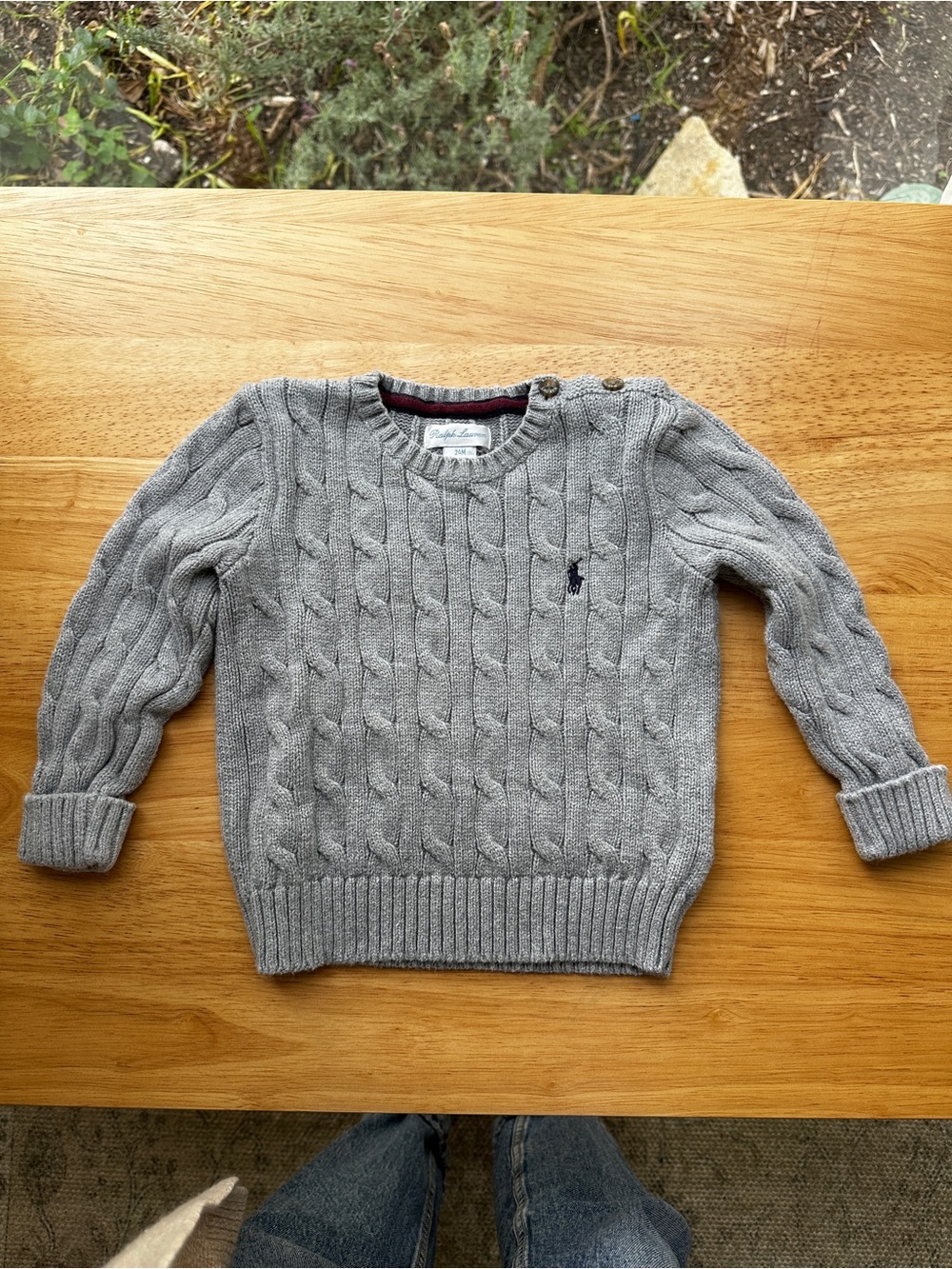 Ralph Lauren Toddler 24m Gray Cable-Knit Crewneck Sweater